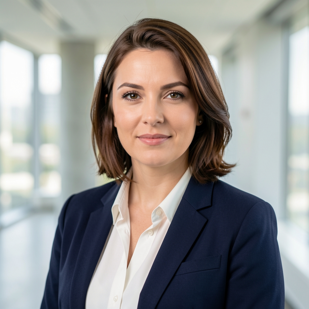 Profesionalna portretna fotografija Ane Marović, analitičarke medija, u modernom poslovnom prostoru